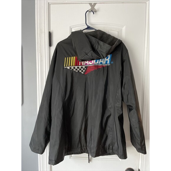 Vintage Essex NASCAR Racing Jacket Mens XL Black Lined Rain Coat - Picture 2 of 2